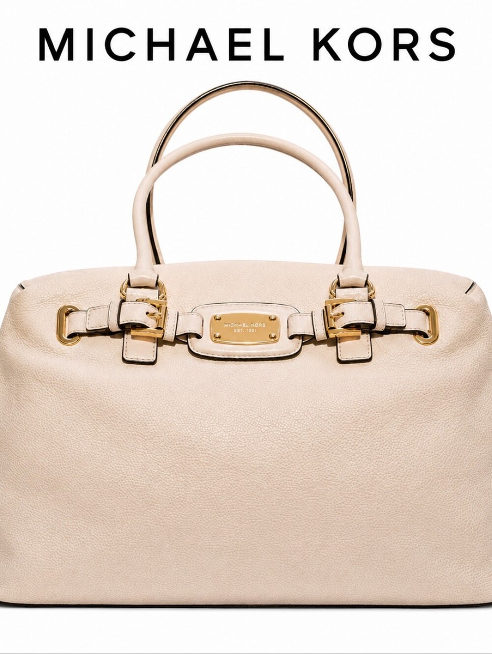 Michael Kors Hamilton Large Genuine Leather Weekender Vanilla Top Zipper Bag